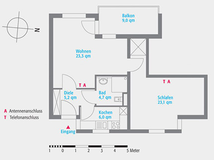 Grundriss eines Zimmers vom Wohnungstyp 3 in der Seniorenwohnanlage Haus am Park in Haan